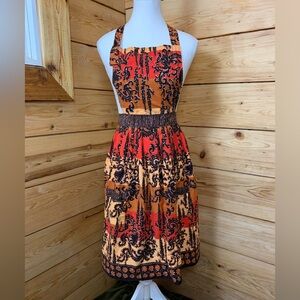 Apron Garden Handmade Pockets Orange Black Geometric Sexy Fashion Size Medium‎